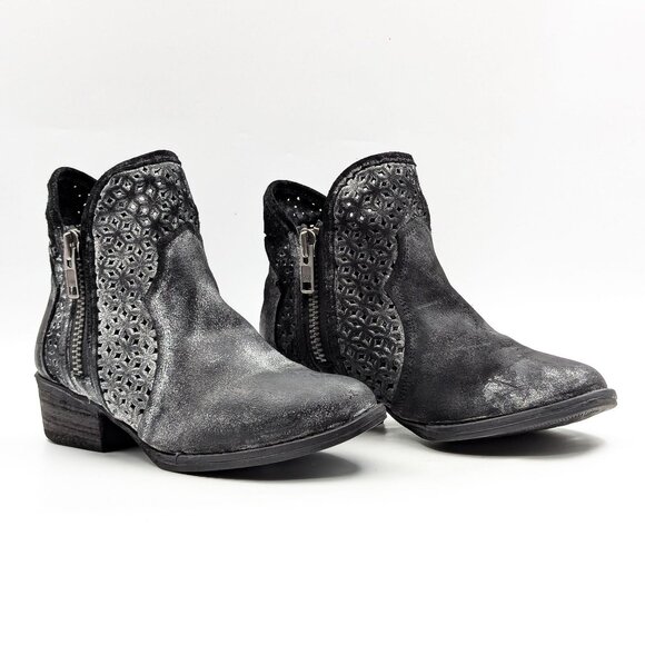 Circle G Shoes - Circle G Women Distressed Black Leather Lasercut Western Cowboy Boots sz 8